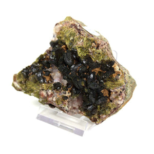 Epidot Quarz Kristall Stufe mit Bergkristall Spitzen, Sammlerstück aus Marokko, naturbelassen, 9x6x3 cm, für Mineralien Sammler.