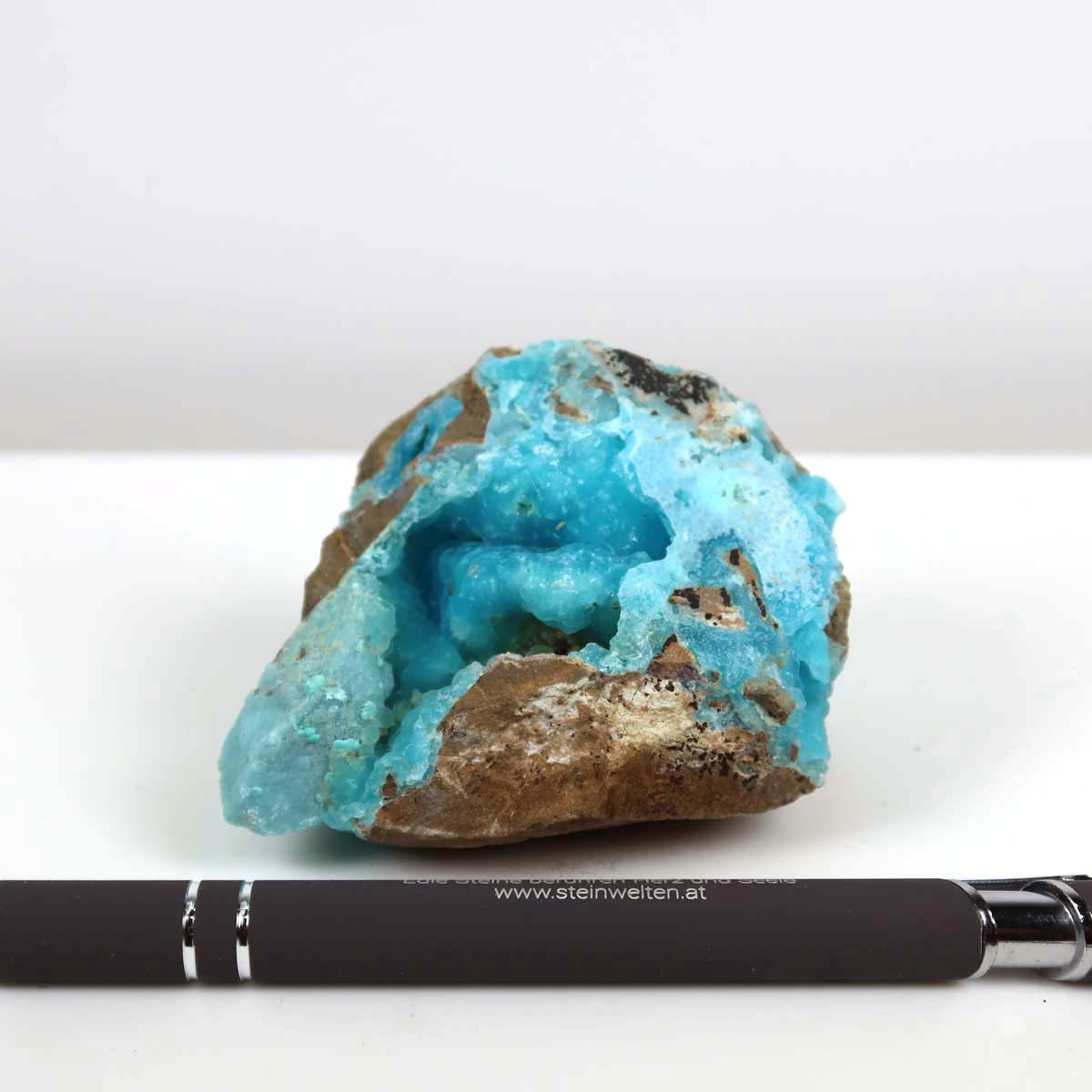 Hemimorphit Rohstein mit natürlichen türkisblauen Farben, 7x7x5 cm, Sammlermineral Unikat Nr. 4, mit faszinierender Kristallstruktur