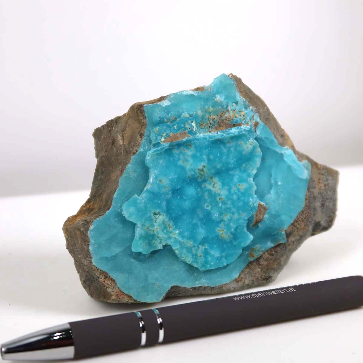 Hemimorphit Rohstein mit türkisblauen Farben, 10x7x3 cm, starker Sammlermineral Kristallstruktur, Unikat Nr. 8, nahaufnahme.