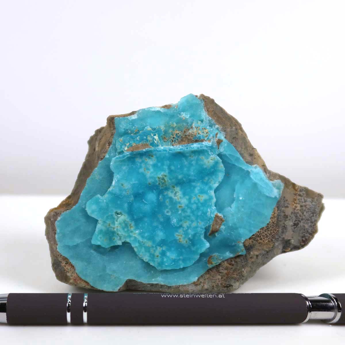 Hemimorphit Rohstein mit türkisblauen Farben, 10x7x3 cm, starker Sammlermineral Kristallstruktur, Unikat Nr. 8, nahaufnahme.