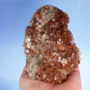 Natural raw Aragonite crystal - 12x9 cm, held in hand, showcasing complex star-shaped formations, ideal for collectors.