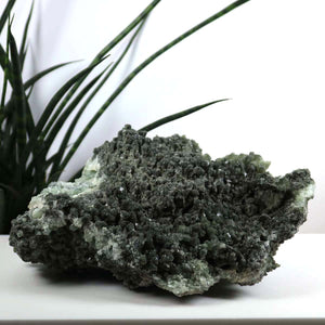 Prehnit 1A Kristall Stufe – aus Marokko 22x10cm - Exklusive Stücke für Sammler und Liebhaber Unikat Nr.36 auf weißem Hintergrund