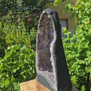 Amethyst Druse – Geode - 48x21x17cm und 12,8kg – Steinwelten OG - Nr. 17 im Garten ausgestellt, helle Kristalle aus Brasilien
