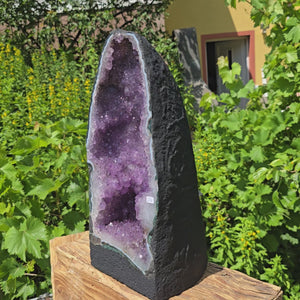 Amethyst Druse – Geode - 37x17x17cm und 8,8kg – Steinwelten OG - Nr. 274 showcased outdoors