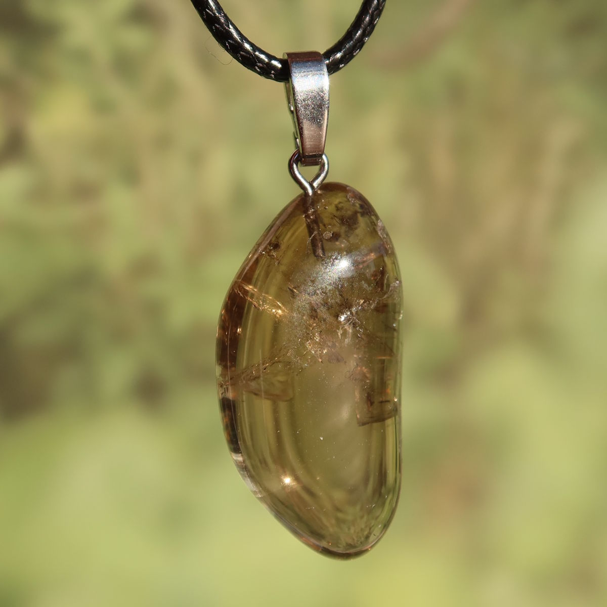 Rauchquarz Anhänger - Anti Stress Stein - Nr. 6 mit Silberöse, einzigartige natürliche Brauntöne und klare Struktur.