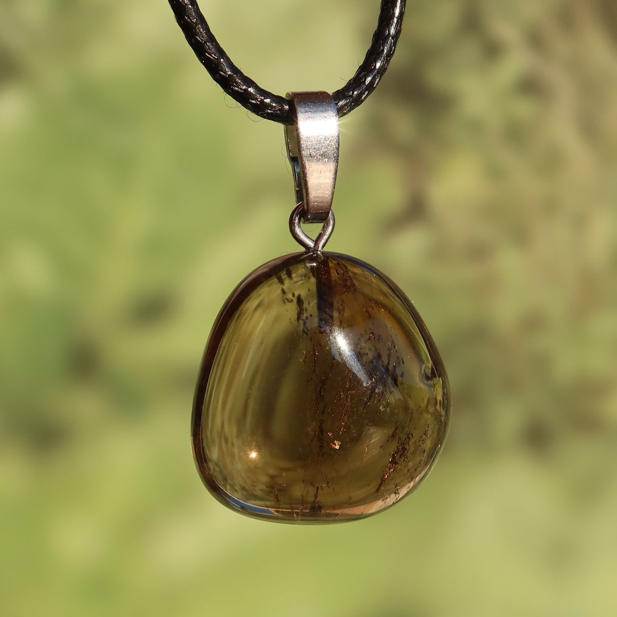 Rauchquarz Anhänger - Anti Stress Stein - Nr. 22 mit Silberöse und warmen, rauchigen Brauntönen.
