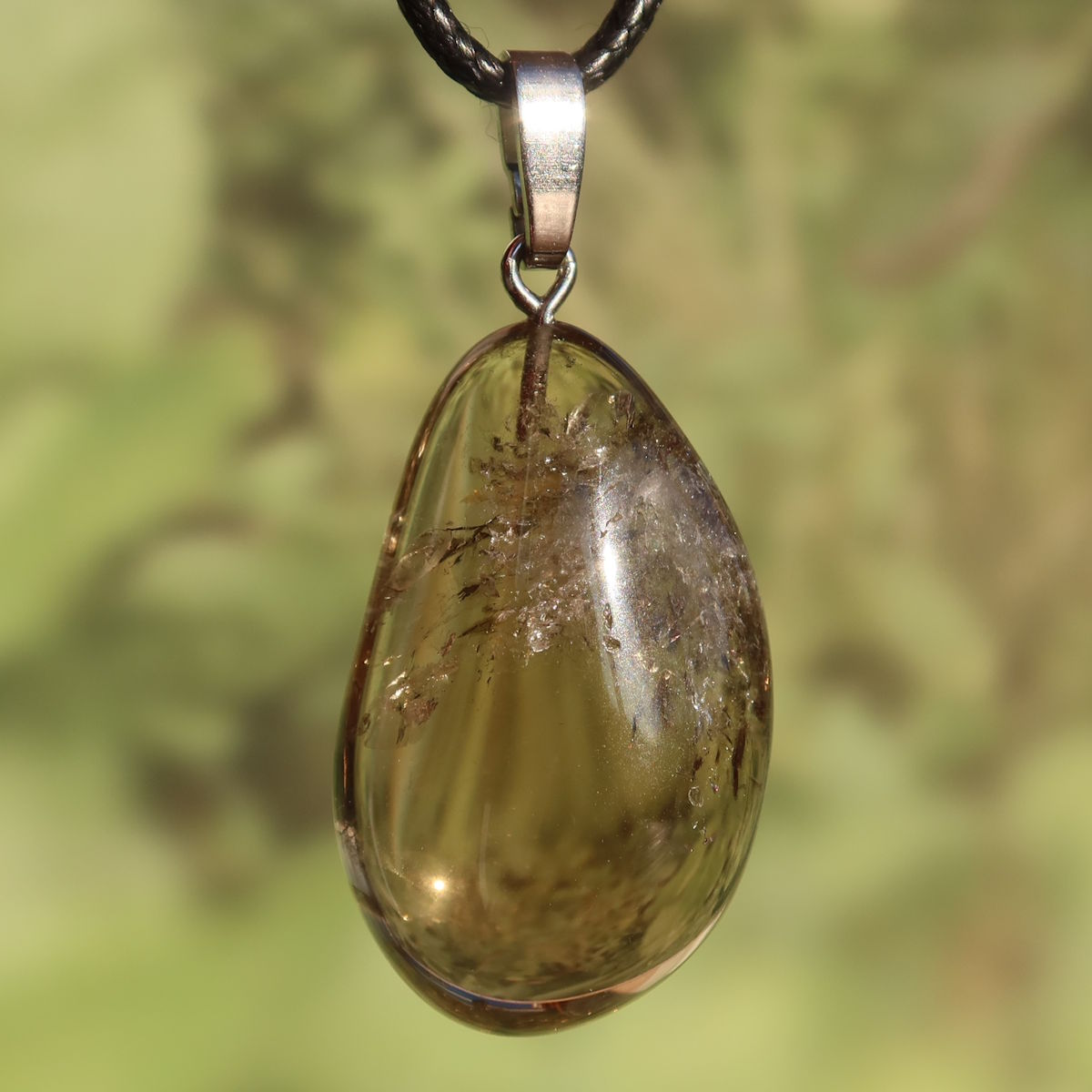 Rauchquarz Anhänger - Anti Stress Stein - Nr. 10, einzigartiger, geerdeter Anhänger aus rauchigem Quarz mit Silberöse.