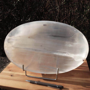 Selenit Schale XL - 43x21cm - Dekorative Ladeschale für Reinigung & Neuladen von Kristallen Nr.14, schimmernde milchig-weiße Oberfläche