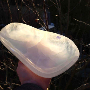 Selenit Schale XL - 27x15cm - Dekorative Ladeschale für Reinigung & Neuladen von Kristallen Nr.25 in der Natur gehalten