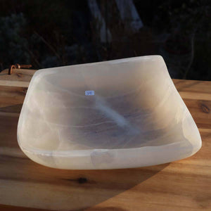 Selenit Schale XL - 20x21cm - Dekorative Ladeschale für Reinigung & Neuladen von Kristallen Nr.34, schimmernd und milchig-weiß