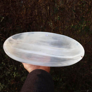 Selenit Schale XL - 43x21cm - Dekorative Ladeschale für Reinigung & Neuladen von Kristallen Nr.14, schimmernd weiß in der Natur