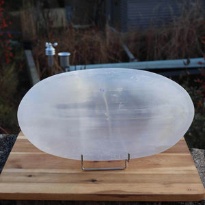 Selenit Schale XL - 34x18cm - Dekorative Ladeschale für Reinigung & Neuladen von Kristallen Nr.42, milchig-weißes energetisches Design