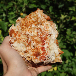 Vanadinit auf Baryt - Natürliche Kristallstufe aus Marokko 15x13x5cm - 1,1kg Nr.85 in der Hand