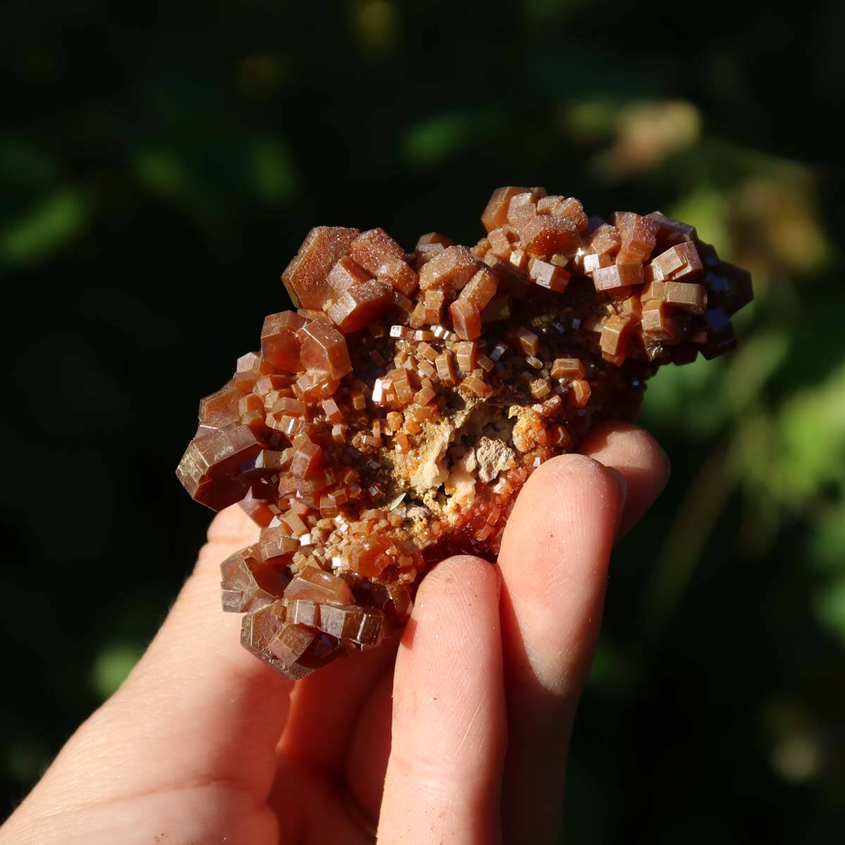 Vanadinit auf Baryt - Natürliche Kristallstufe aus Marokko 7x4x3cm - 0,1kg Nr.88 in der Hand.