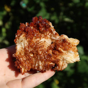 Vanadinit auf Baryt - Natürliche Kristallstufe aus Marokko 8x8x4cm - 0,23kg Nr.74, schöne rot-orange Kristalle.