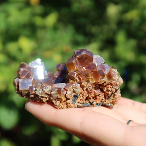 Vanadinit - Natürliche Kristallstufe aus Marokko 6x5x3,5cm - 0,15kg Nr.37 in Hand gehalten, leuchtende Kristalle.