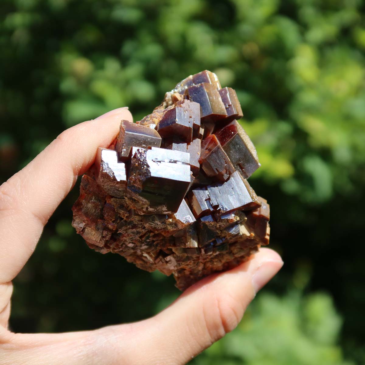 Vanadinit - Natürliche Kristallstufe aus Marokko 6,5x6x4,5cm - 0,31kg Nr.27 in der Hand gehalten.