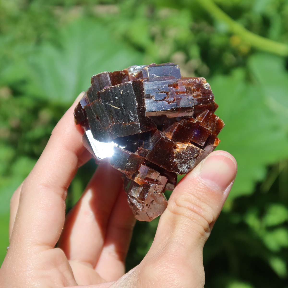 Vanadinit - Natürliche Kristallstufe aus Marokko 5x5x4cm - 0,25kg Nr.3 in der Hand, leuchtende Kristalle.