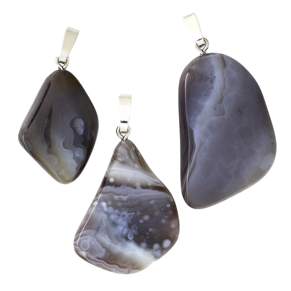 Pendentif En Agate Du Botswana Naturel - 40 Carats, Monture Argent 925, Minéral Brut